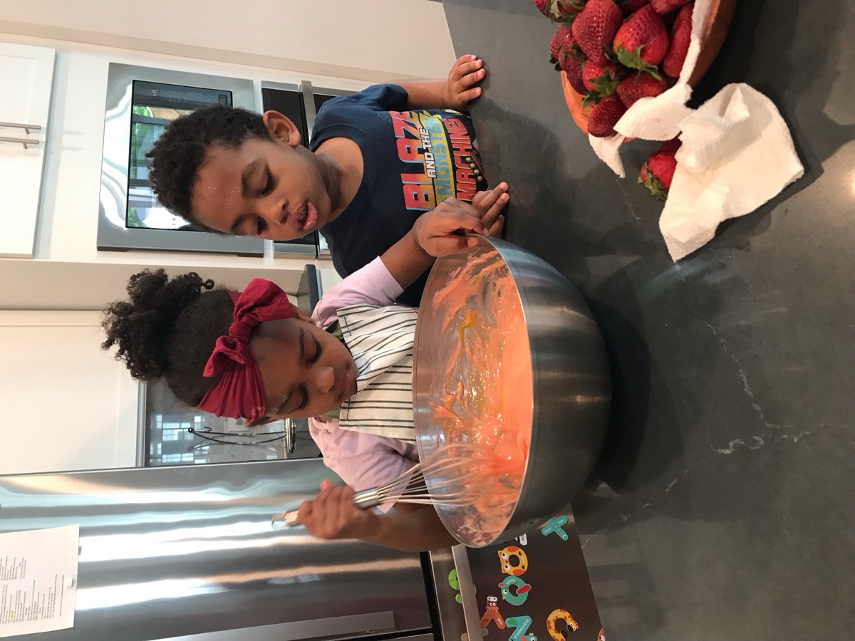 Mixing cake batter together